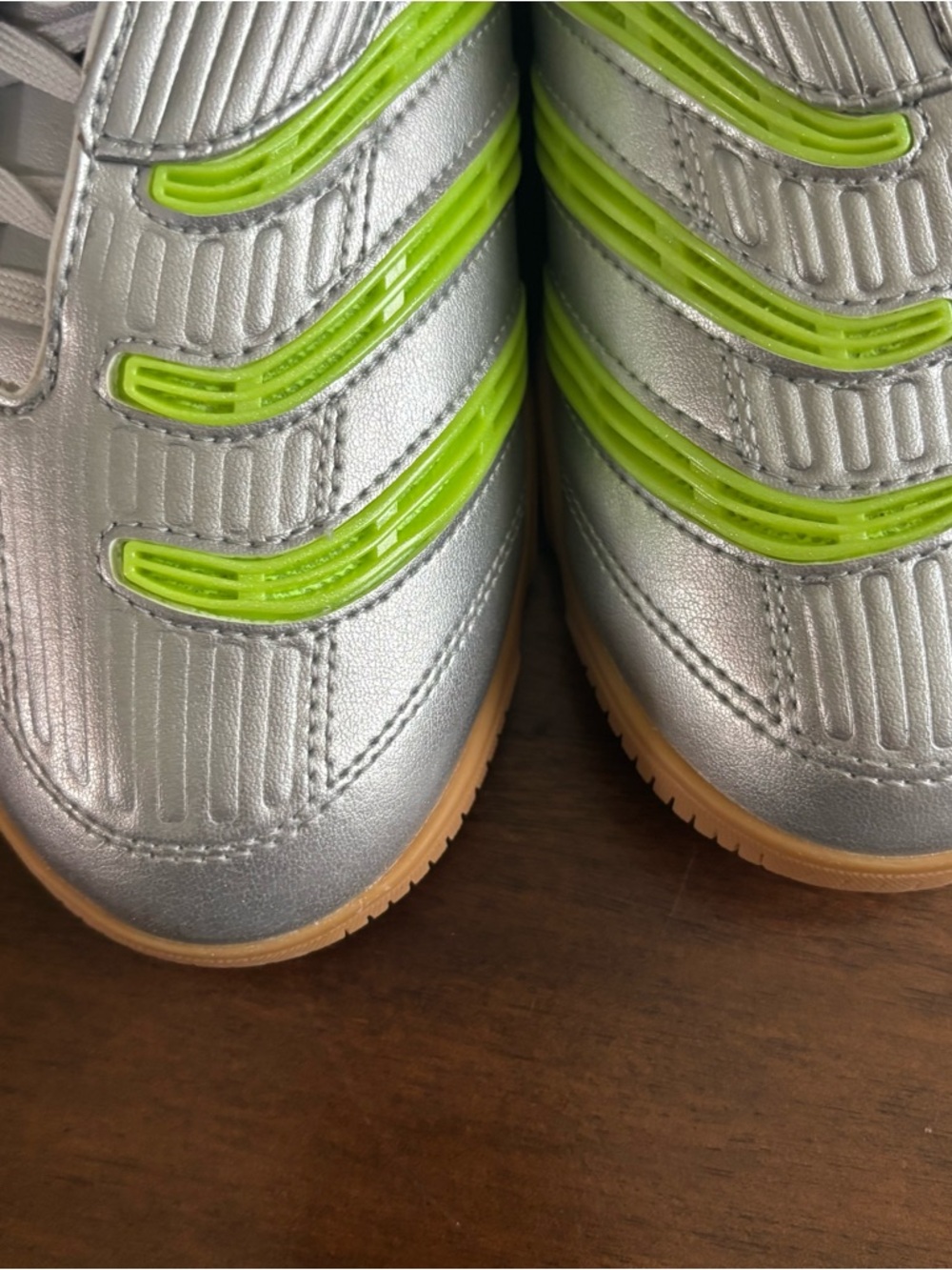 adidas Kids Silver with Neon Green Indoor Soccer Sneakers - Picture 4 of 9